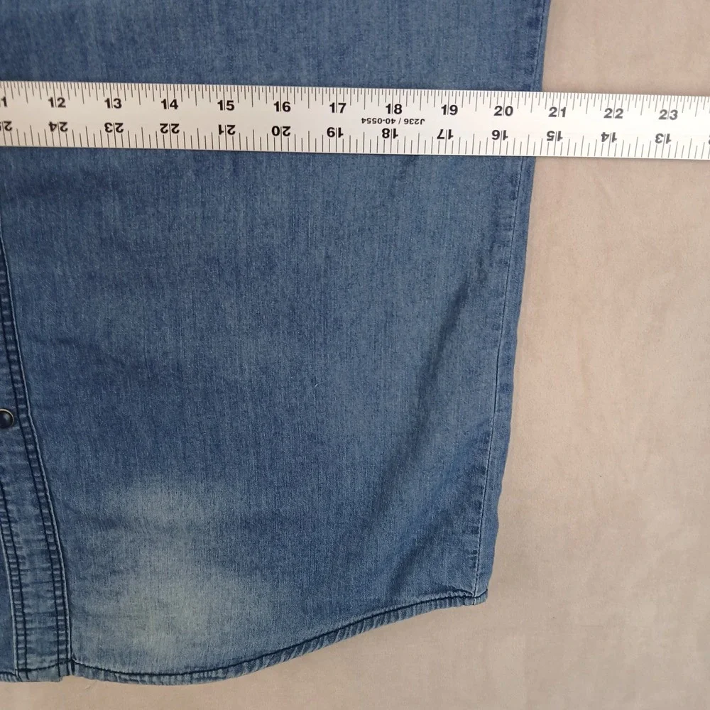Coastal Medium Mens‎ Shirt Denim Western Pearl Snap Cowboy Short Sleeve 21x29
